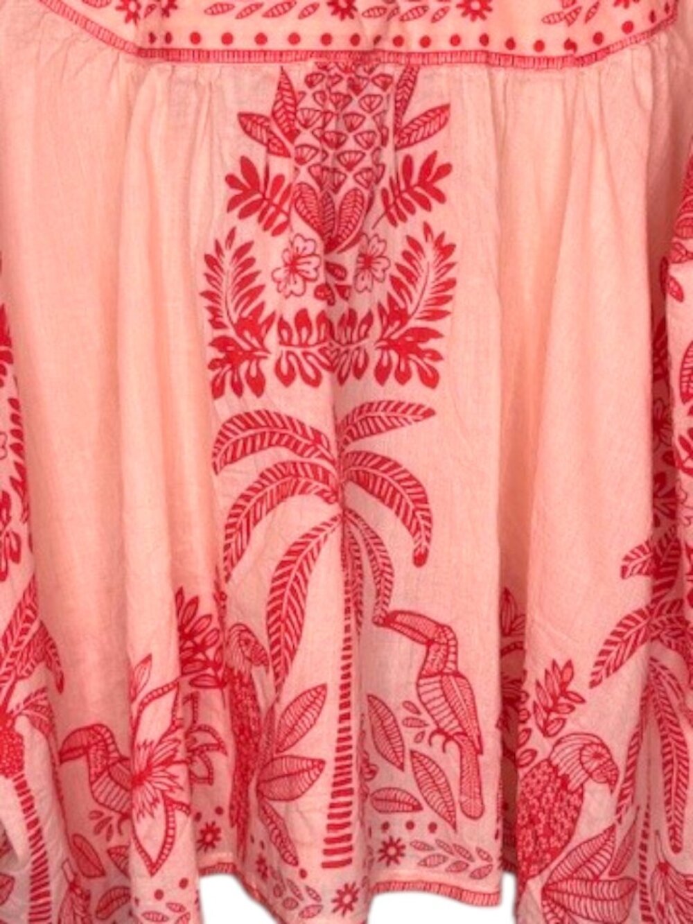 Calypso St. Barth Lightweight Peasant Top Tropical Print - Peachy Pink/Red - L - Picture 9 of 11